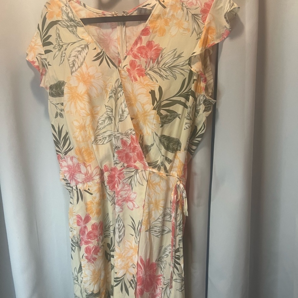 LOFT Cream and Pink Midi Romper